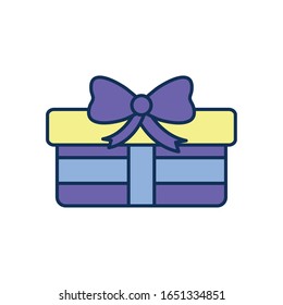 gift with bowtle line fill style icon design, Party celebration event happy birthday holiday surprise anniversary and decorative theme Vector illustration