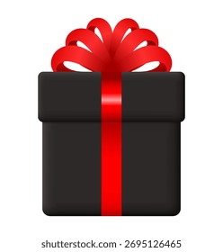Gift box. 3d cartoon box with a red bow. Vector clipart isolated on white background.
