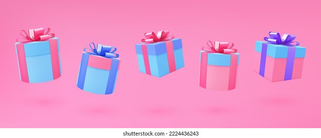 Gift box 3d colorful vector background. 3d present boxes set. Realistic gift boxes collection. Christmas, New Year, Valentines Day, Birthday present.

