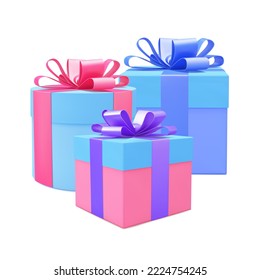 Gift box 3d colorful vector background. 3d present boxes set. Realistic gift boxes collection. Christmas, New Year, Valentines Day, Birthday present.