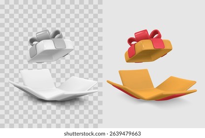 Gift Box 3D Icon In Fun Cartoon Style Showing Open Lid And Ribbon, Perfect For Celebration, Holiday, Or Shopping Design Themes. High-Quality Render. Vector Illustration.