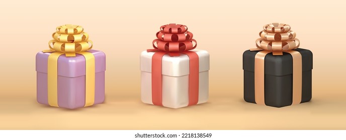 gift box 3d icon set. soft lilac black and white gift box 3d illustration.