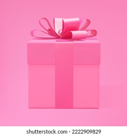 Gift box 3d vector background. 3d pink present box. Realistic gift box. Holiday poster, web banner. Christmas, New Year, Valentines Day, Birthday present.