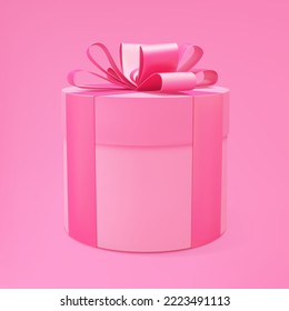 Gift box 3d vector background. 3d pink present box. Realistic gift box. Holiday poster, web banner. Christmas, New Year, Valentines Day, Birthday present.