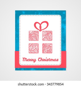 Gift box with abstract doodle pattern. Christmas background. Vector illustration.