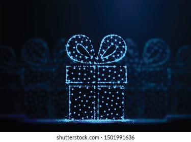 Gift Box, Abstract Low Poly Wireframe Mesh Background Vector Illustration