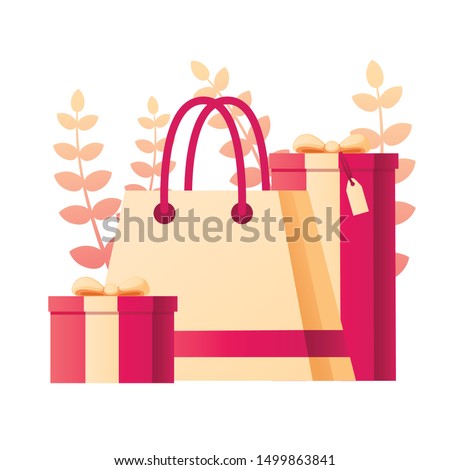 Gift box with abstract soft color pattern with leaves on background flat vector illustration on white background