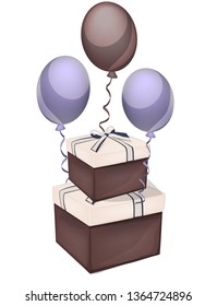 
Gift box. Air balloons. Vector illustration