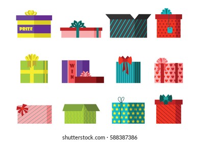 Gift box anniversary event satin greeting object with ribbon and bow isolated valentine paper package festive party shopping wrap vector illustration.
