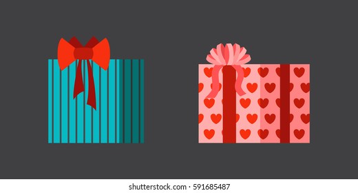 Gift box anniversary event satin greeting object with ribbon and bow isolated valentine paper package festive party shopping wrap vector illustration.