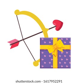 gift box with arch cupid isolated icon vector illustration design