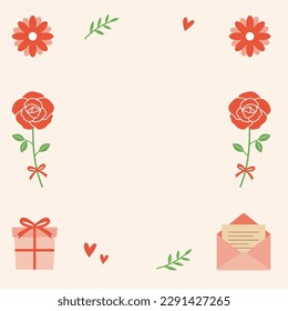 Geschenkbox-Hintergrund mit Rosen, quadratisches Vorschaubild, Geschenkkartenmaterial. Vielen Dank für Ihre Nachricht. Cute Vektorgrafik.