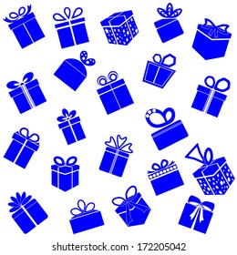 Gift box background. Holiday Presents. Blue. Vector illustration.
