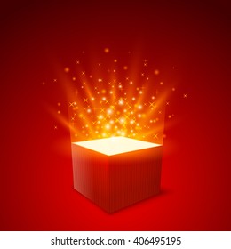 Gift box background, Box strat fly, Gift red background, Vector illustration