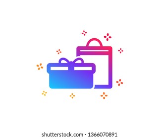 Gift box with bag icon. Present or Sale sign. Birthday Shopping symbol. Package in Gift Wrap. Dynamic shapes. Gradient design gifts icon. Classic style. Vector