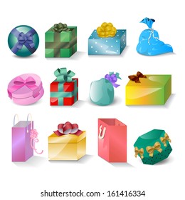 Gift Box And Bag Icons Set - Isolated On White Background - Vector Illustration, Graphic Design Editable For Your Design