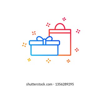 Gift box with bag line icon. Present or Sale sign. Birthday Shopping symbol. Package in Gift Wrap. Gradient design elements. Linear gifts icon. Random shapes. Vector