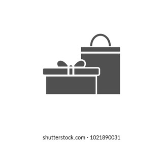 Gift box with bag simple icon. Present or Sale sign. Birthday Shopping symbol. Package in Gift Wrap. Quality design elements. Classic style. Vector