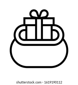 Gift box in a bag vector illustration, line design icon