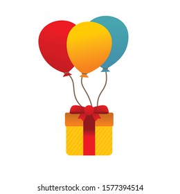 Gift box and balloon vector illustration with flat design isolated on white background
