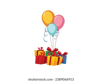 Gift Box With Balloon Vector PNG