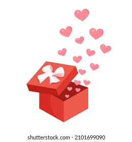 Gift box with balloons in the form of hearts. Vector illustration for valentine's day for postcard, textile, decor, poster. Greeting card.