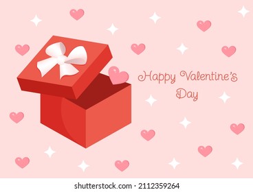 Gift box with balloons in the form of hearts. Vector illustration for valentine's day for postcard, textile, decor, poster. Greeting card.