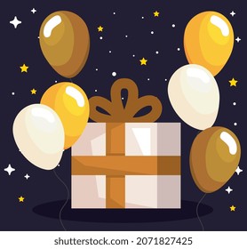 gift box with balloons helium