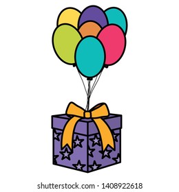 gift box with balloons helium floating