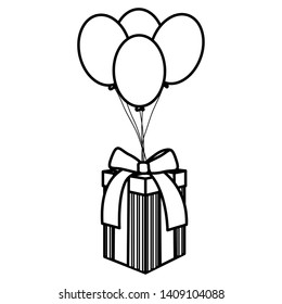 gift box with balloons helium floating