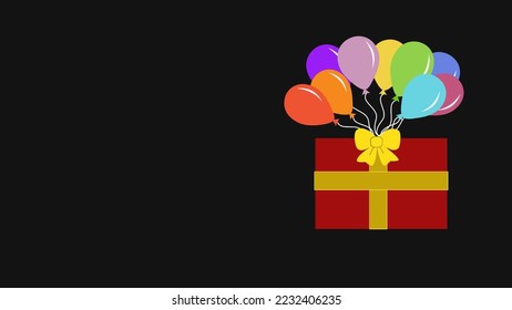 gift box with balloons on black background