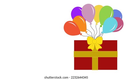 caja de regalo con globos sobre fondo blanco