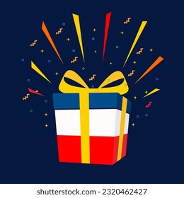 gift box of bastille day with france flag pattern suitable for bastille day event, you can use on poster design, greeting card or social media post design