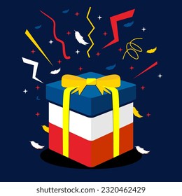 gift box of bastille day with france flag pattern suitable for bastille day event, you can use on poster design, greeting card or social media post design