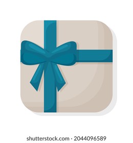 Gift box with a beautiful ribbon and bow, top view.