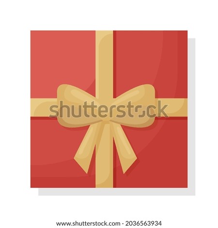 Gift box with a beautiful ribbon and bow, top view.