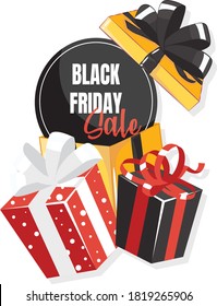 Caja de regalo con gran arco. Plantilla de venta del viernes negro.