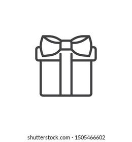 Gift box with big bow ribbon line icon. linear style sign for mobile concept and web design. Present, gift box outline vector icon. Symbol, logo illustration. Vector graphics