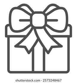Gift box with big ribbon bow line icon, mother day concept. Vector graphics. Holiday present package sign on white background, outline style icon for mobile or web design