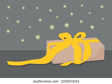 Caja de regalo con un gran arco amarillo. Ilustración del vector