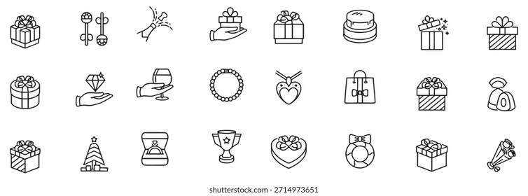 gift box birthday cake present editable icon set 