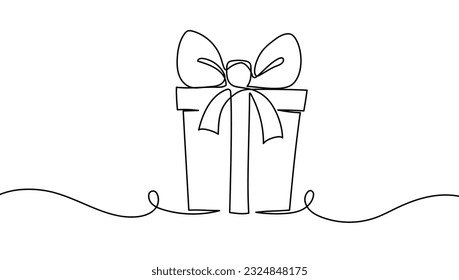 Gift Box Birthday or Christmas Continuous One Line Vector Outline Art Sketch. Celebration Events Present Bow Ribbon Box Minimal Doodle Abstract Simple Illustration. Holiday Package: Simple and Elegant