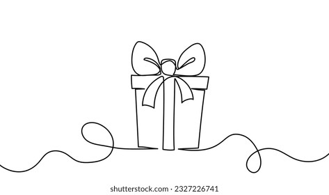 Gift Box Birthday or Christmas Continuous One Line Vector Outline Art Sketch. Celebration Events Present Bow Ribbon Box Minimal Doodle Abstract Simple Illustration. Holiday Package: Simple and Elegant