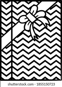 Gift box or birthday present with stripes and ribbon black and white clip art vector illustration