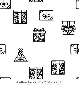 gift box birthday ribbon vector seamless pattern thin line illustration