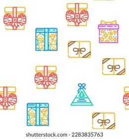 gift box birthday ribbon vector seamless pattern thin line illustration