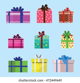 gift box birthday set present with different pattern. vector illustration 9