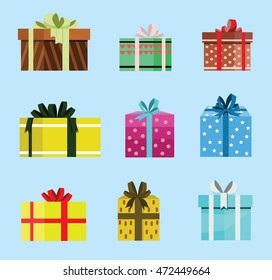 gift box birthday set present with different pattern. vector illustration 4