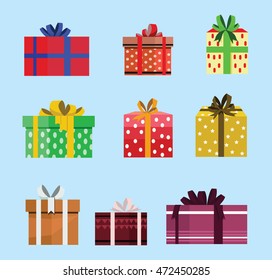 gift box birthday set present with different pattern. vector illustration 30