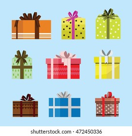 gift box birthday set present with different pattern. vector illustration 29